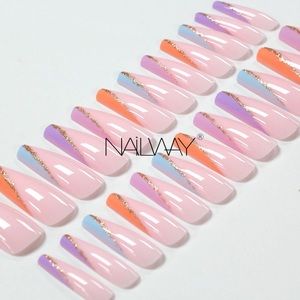 LONG COFFIN press on nails 24 pc nail set stick on fake nail with glue kit